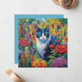 Katze unter Blume Mitteilungskarte