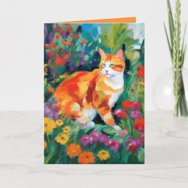 Katze unter Blumen Grußkarte Karte (Vorderseite)