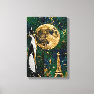 Katze unter dem goldenen Mond - Smaragd Paris Leinwanddruck
