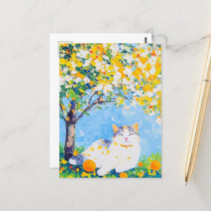 Katze unter dem Orangenbaum Postkarte