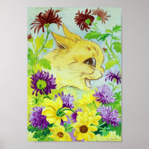 Katze unter den Blumen, Louis Wain Poster
