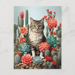 Katze unter den Kakteen   Katzenliebhaber Postkarte