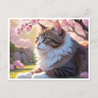 Katze unter der Postkarte des Sakura-Baumes