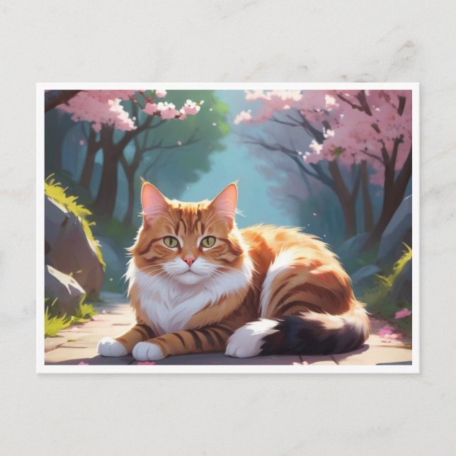 Katze unter der Postkarte des Sakura-Baumes (Vorderseite)