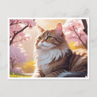 Katze unter der Postkarte des Sakura-Baumes