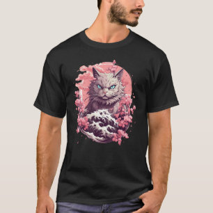 Katze unter Kirschblüten Japanische Katze T-Shirt