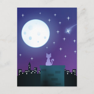 Katze unter Mondlicht Postkarte