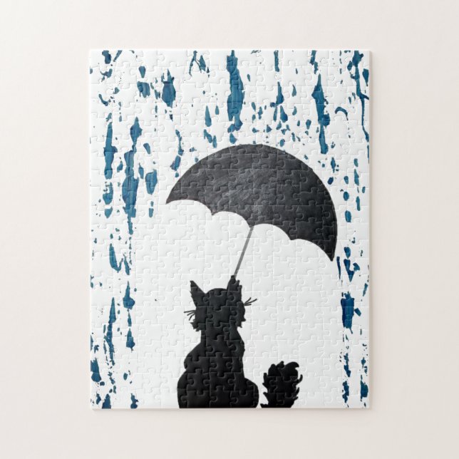 Katze unter Regenschirm Puzzle (Vertikal)