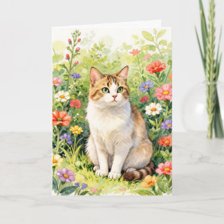 Katze unter Wildblumen Grußkarte Karte