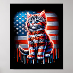 Katze Usa Flagge Süße Katze Gedenktag Patriotisch Poster