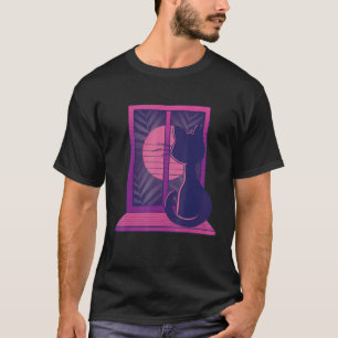 Katze Vaporwave Mond Kätzchen Fenster Grafik T-Shirt