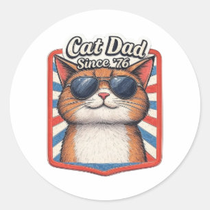 Katze Vater Seit ’76 - Retro Patriotic Cat Lover Runder Aufkleber