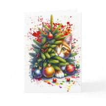 Katze versteckt sich hinter Weihnachtsbaum