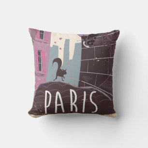 Katze Vintage Paris Reiseplakat. Kissen