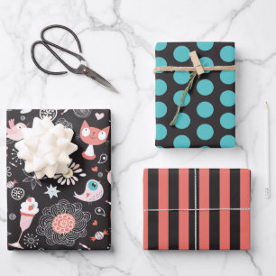 Katze, Vogel, Blumen, Eisverpackungspapier-Set Geschenkpapier Set
