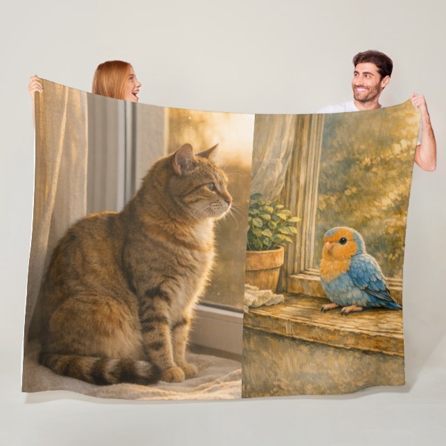 Katze & Vogel Fensterbegleiter Kuschel-Fleece-Deck Fleecedecke (Beispiel)