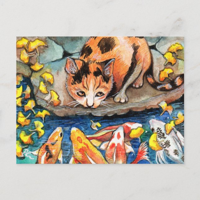 Katze von Koi Pond Postkarte (Vorderseite)
