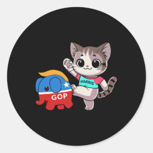 Katze Vs. GOP-Elefant - Kamala Harris - Anti Trump Runder Aufkleber