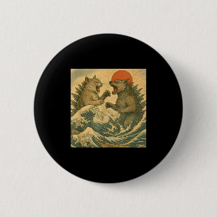 Katze Vs Hund Kaiju Monster Japanischer Ukiyo-e St Button