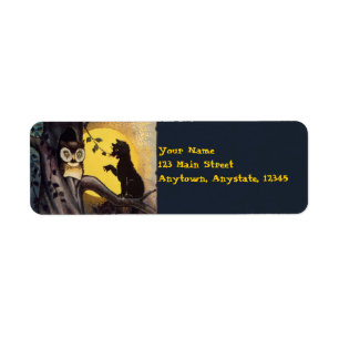 Katze warnt Eule Vintage Halloween Etiketten