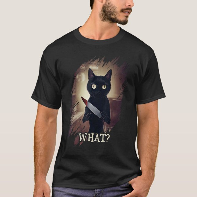 Katze was Black Cat Murderous Katze mit Knife AI A T-Shirt (Vorderseite)