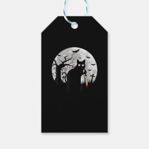 Katze Was_ Halloween Schwarze Katze mit Knife - Fu Geschenkanhänger
