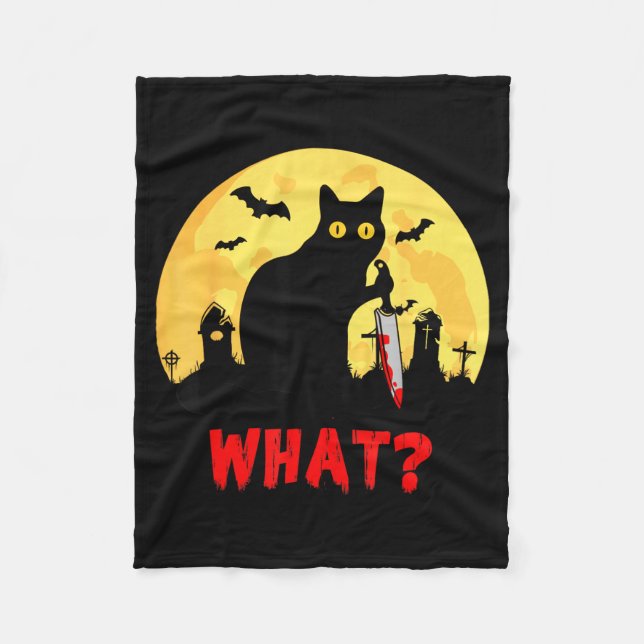 Katze Was_ Halloween Schwarze Katze Mit Messer - L Fleecedecke (Vorderseite)