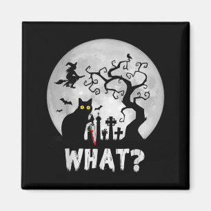 Katze Was_ Halloween-Schwarze Katze Mit Messer - L Magnet