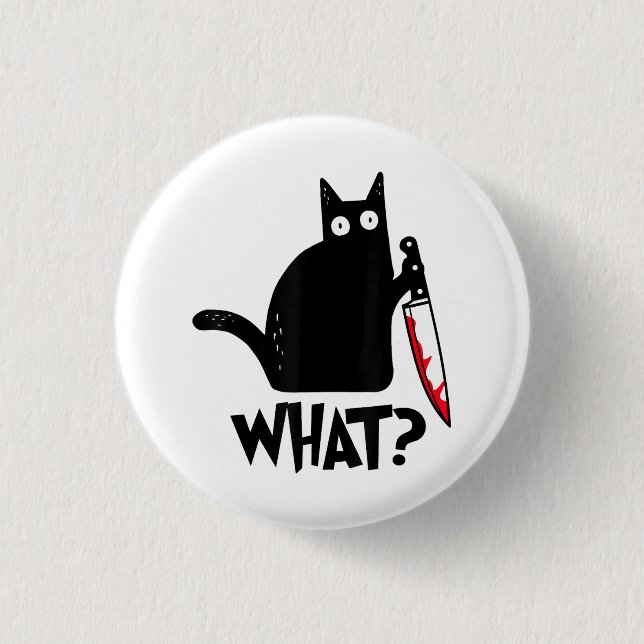 Katze Was_ Lustige Schwarze Katze  Button (Vorderseite)