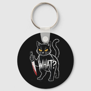 Katze Was_ Lustige Schwarze Katze Mit Messer Hallo Schlüsselanhänger