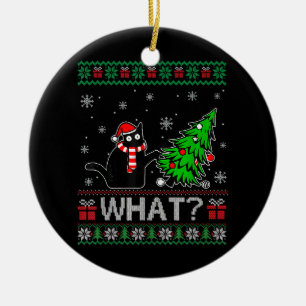 Katze Was lustige schwarze Katze Pushing Weihnacht Keramik Ornament