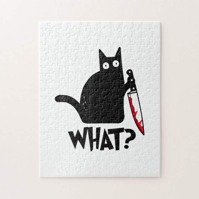 Katze Was_ Lustige Schwarze Katze  Puzzle (Vertikal)