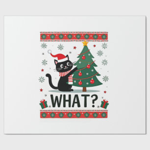 Katze Was Lustige Schwarze Katze Schiebt Weihnacht Geschenkpapier