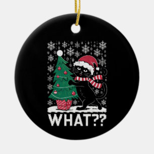 Katze Was Lustige Schwarze Katze Schiebt Weihnacht Keramik Ornament