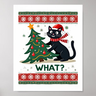 Katze Was Lustige Schwarze Katze Schiebt Weihnacht Poster