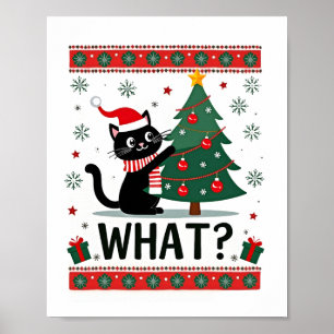 Katze Was Lustige Schwarze Katze Schiebt Weihnacht Poster