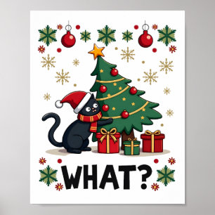 Katze Was Lustige Schwarze Katze Schiebt Weihnacht Poster