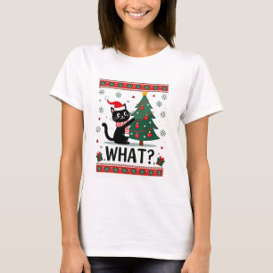 Katze Was Lustige Schwarze Katze Schiebt Weihnacht T-Shirt