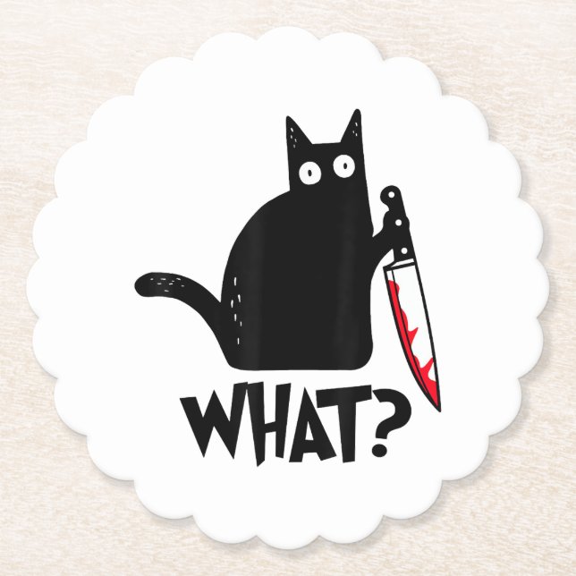 Katze Was_ Lustige Schwarze Katze  Untersetzer (Vorderseite)