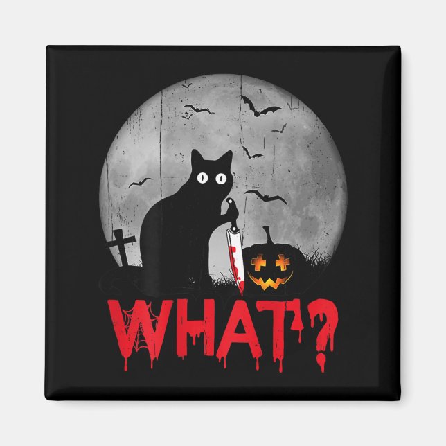 Katze Was_ Mörderische Schwarze Katze Mit Messer H Magnet (Vorne)