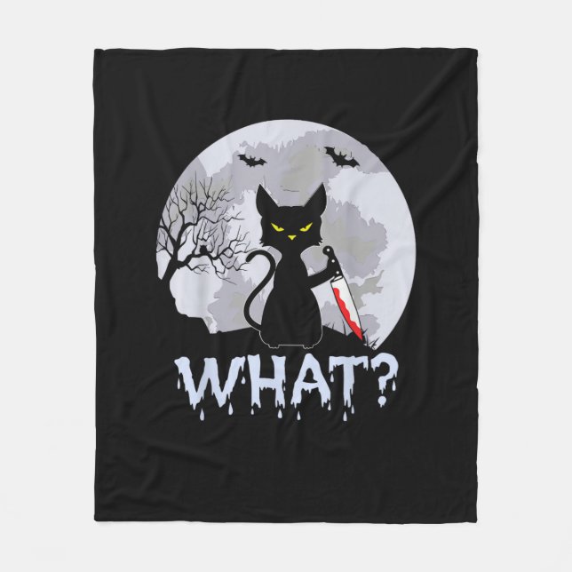 Katze Was_ Murdere schwarze Katze mit Knife Hallow Fleecedecke (Vorderseite)