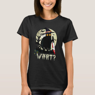 Katze Was Schwarze Katze Mit Messer Halloween Kost T-Shirt
