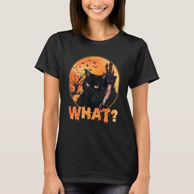 Katze, was schwarze Mordkatze mit Knife Halloween T-Shirt (Vorderseite)