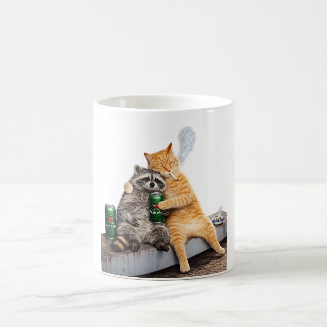 Katze Waschbär raucht Zigarette | Vintage Meme Tri Kaffeetasse (Mittel)