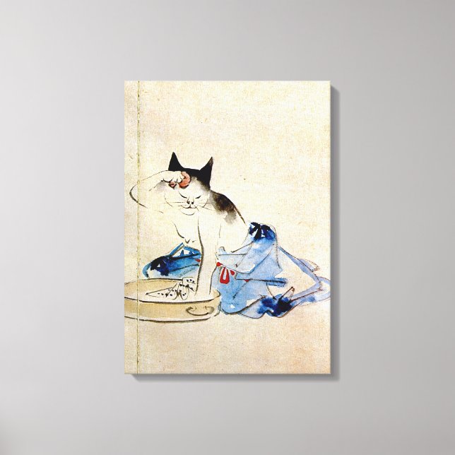 Katze waschen ihren Körper, Utagawa Hiroshige Leinwanddruck (Vorderseite)