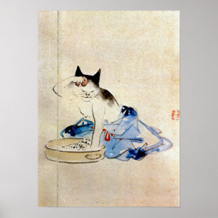 Katze waschen ihren Körper, Utagawa Hiroshige Poster