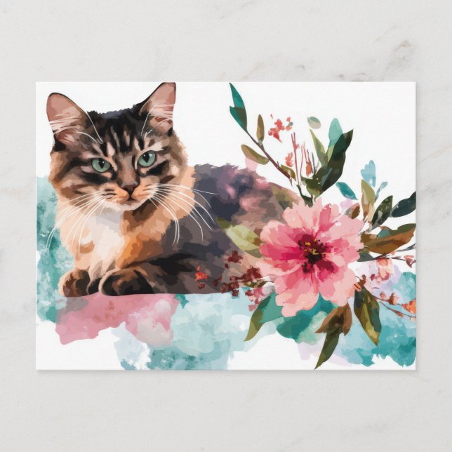 Katze Wasserfarben Postkarte (Vorderseite)