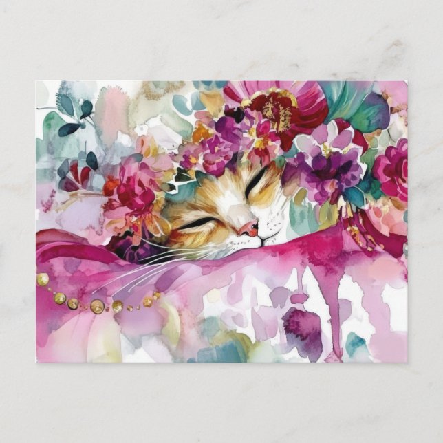 Katze Wasserfarben Postkarte (Vorderseite)
