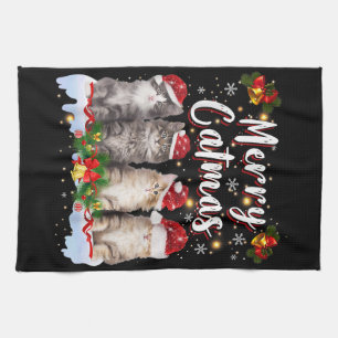 Katze Weihnachten Santa Hut Lustig Frohe Katmas Geschirrtuch