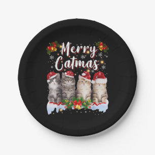 Katze Weihnachten Santa Hut Lustig Fröhliche Katma Pappteller